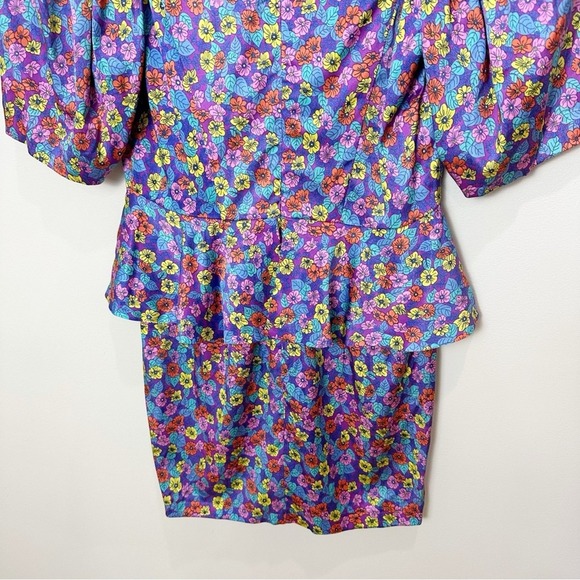 Rotate Birger Christensen Floral Peplum Mini Dress Size 6 80s Cocktail - Picture 8 of 14